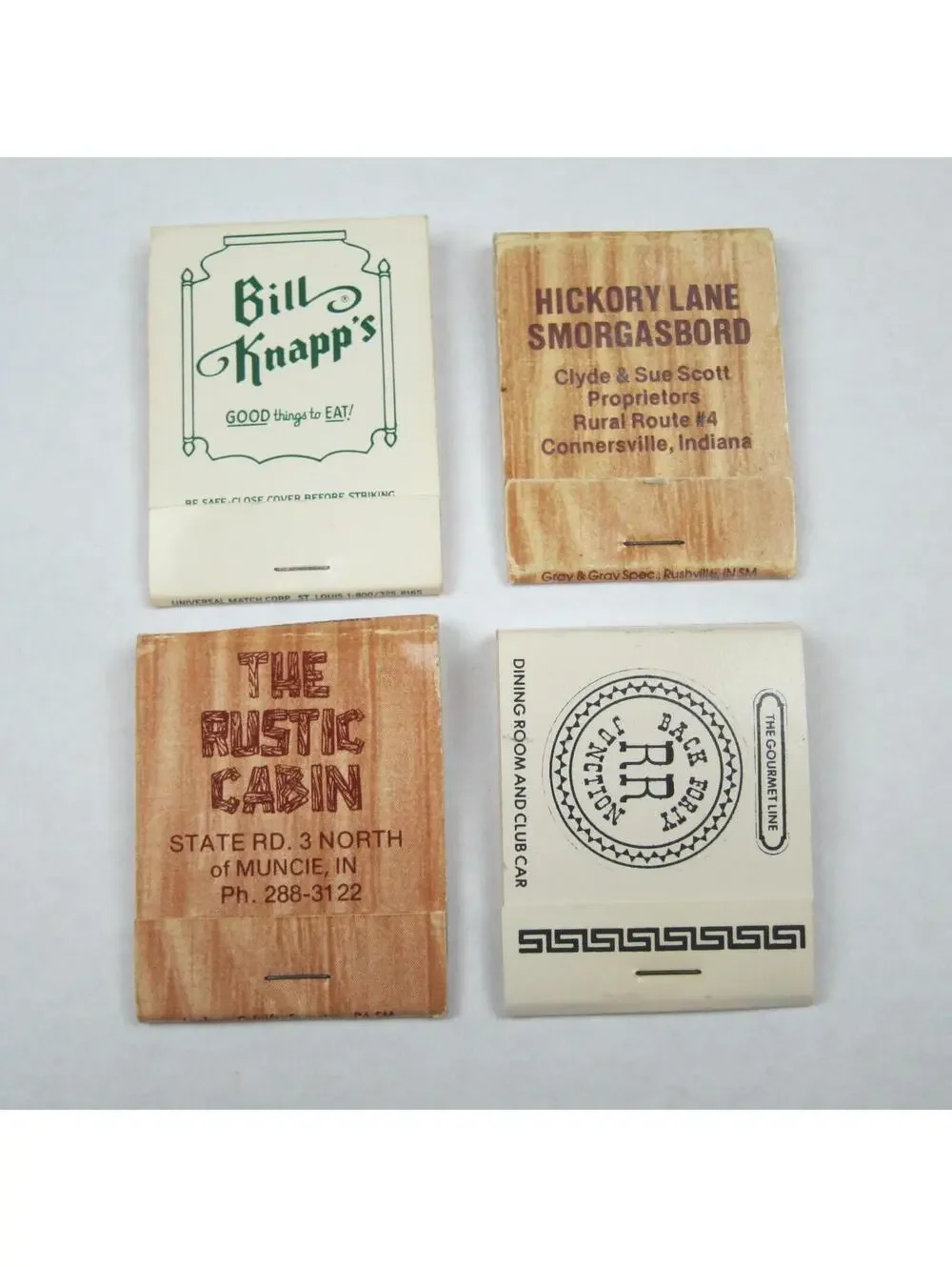 4 Matchbooks Indiana Bill Knapp's Hickory Lane The Rustic Cabin Back 4o Junction